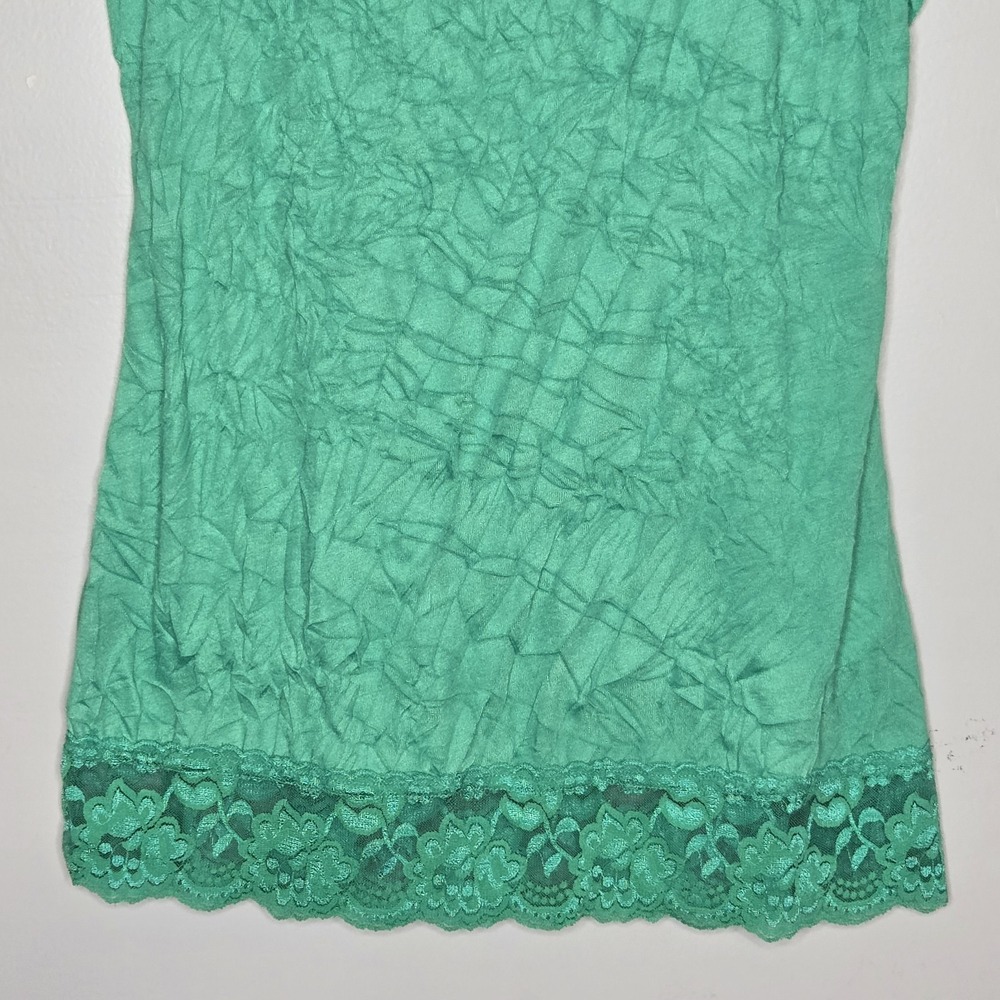 Maurices Y2K Style Lace Trim Cami Tank Top Women Medium Green Crinkle  Boho - Picture 3 of 6
